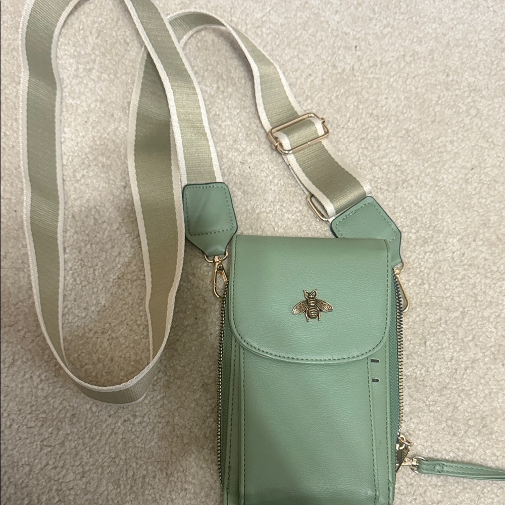 Mint Green Crossbody Bag with Bee Detail